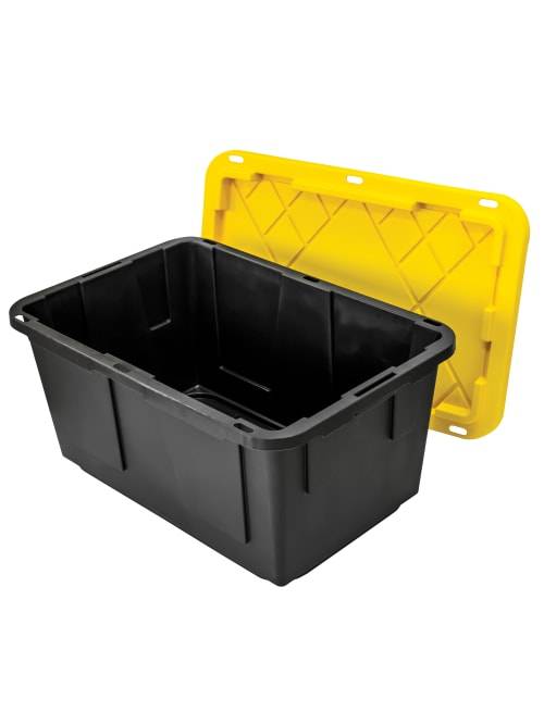 Plastic Storage Bin with Lid, 27 Gallon, Black and Yellow Invastor